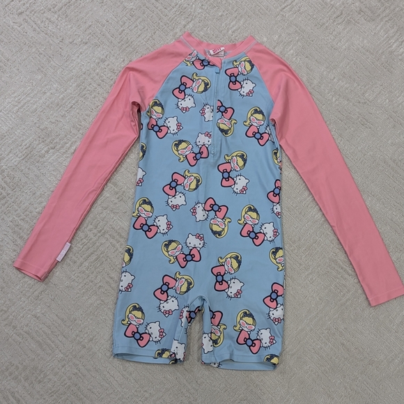 Hello Kitty Pink and Blue Kids Swim Rashguard - Picture 1 of 4
